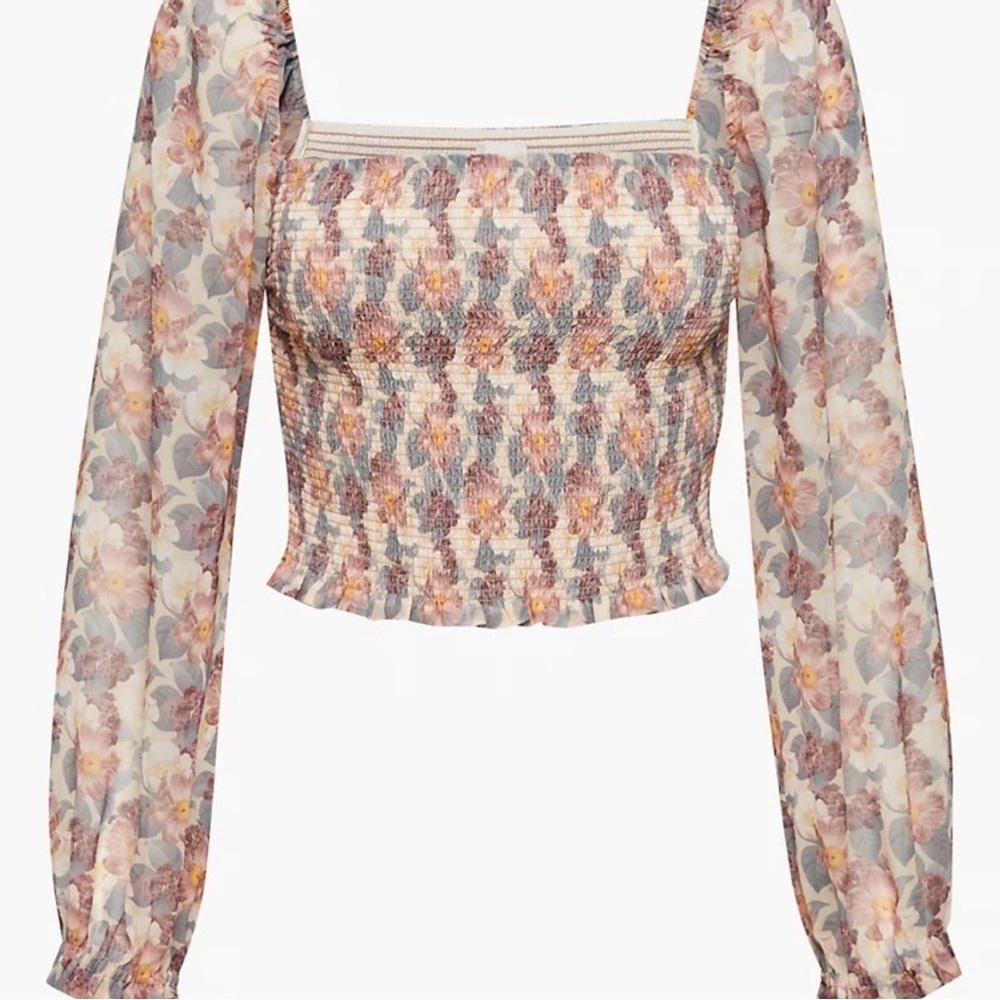 Aritzia Wilfred Saga blouse in wheat/basalt grey. Size S.